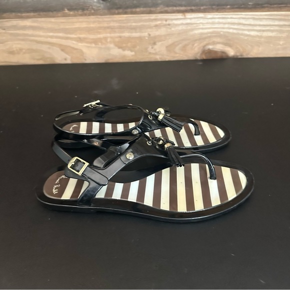 Henri Bendel Jelly Black White And Brown Thong Ankle Strap Designer Sandals 7 - Picture 4 of 11